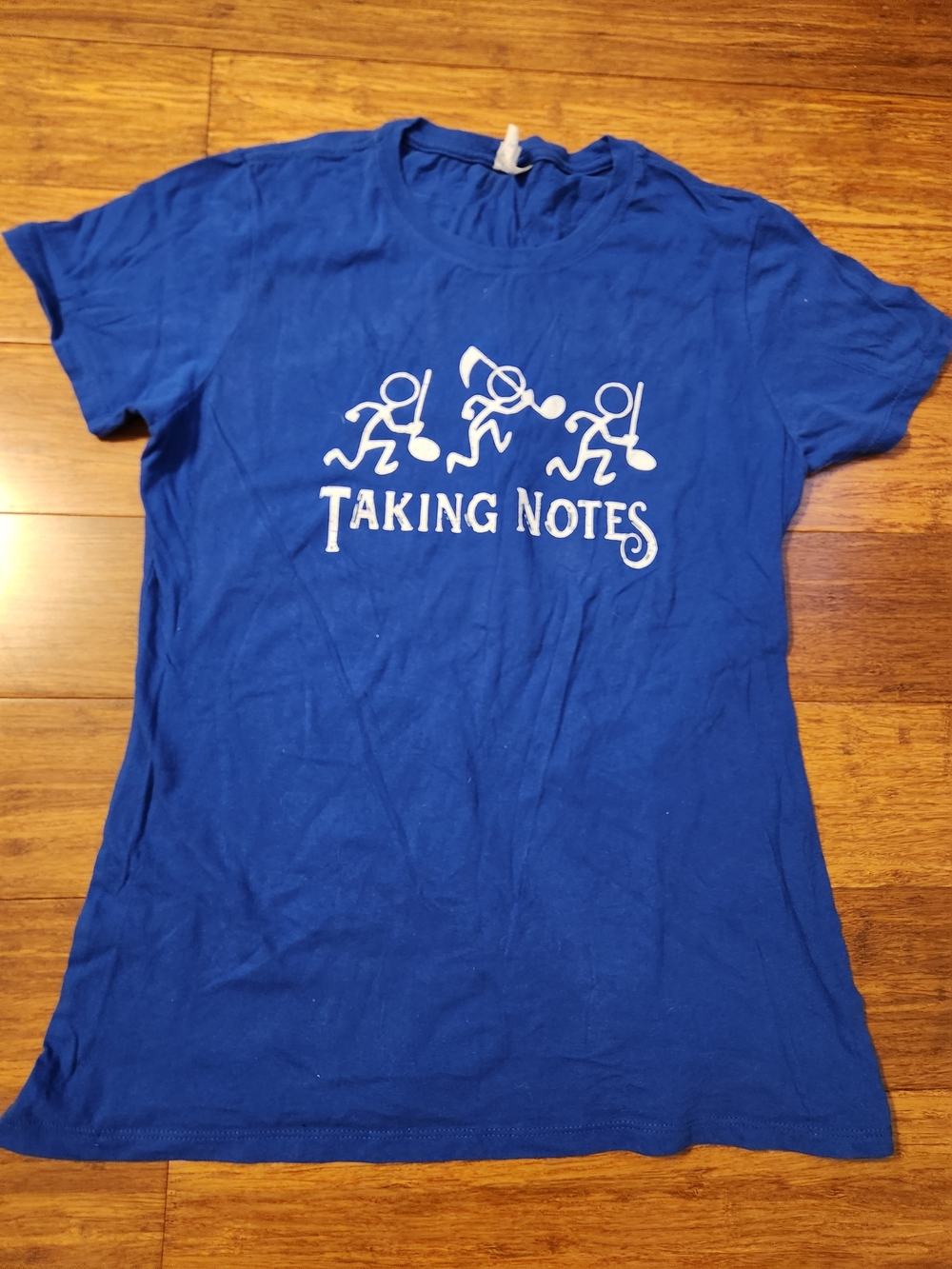 Women's Blue Taking Notes Short Sleeve Tee Shirt Tshirt Humor Funny Music Medium